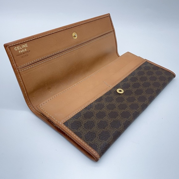 CELINE Macadam Long Wallet Flap Button Leather Wallet in Light Brown - Picture 7 of 14